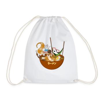 Corgi Panda Cat Ramen Bowl - Drawstring Bag - white - Front