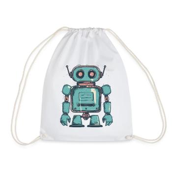 Retro Teal Robot Drawing - Drawstring Bag - white - Front
