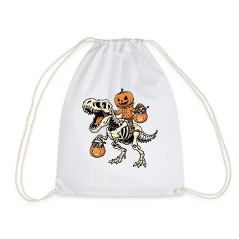Scarecrow Riding Skeleton T-Rex Halloween Dinos - Drawstring Bag - white - Front