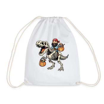 Pirate Riding Skeleton T-Rex Halloween Dinosaur - Drawstring Bag - white - Front