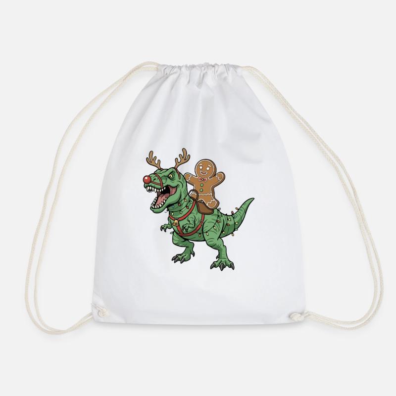 Lebkuchenmann reitet auf T-Rex Weihnachtsdinosauri - Turnbeutel - Weiß