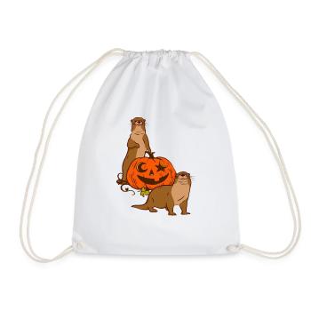 Sea Otter Cartoon Halloween - Drawstring Bag - white - Front
