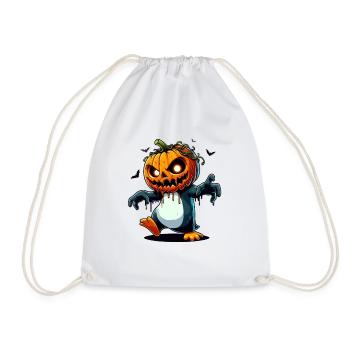 Spooky Penguin with Pumpkin Halloween Zombie - Drawstring Bag - white - Front