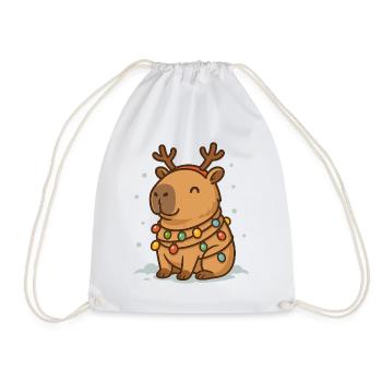 ✨ Rentier-Capybara mit Lichterkette 🎄 - Turnbeutel - Weiß - Vorne