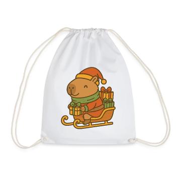 ✨ Capybara en traîneau – Joyeux Noël 🎁 - Sac de sport léger - blanc - Devant
