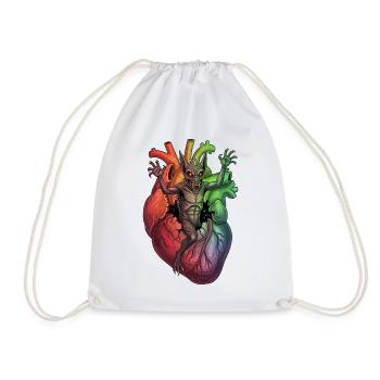Heart Monster in Rainbow Storm - Drawstring Bag - white - Front
