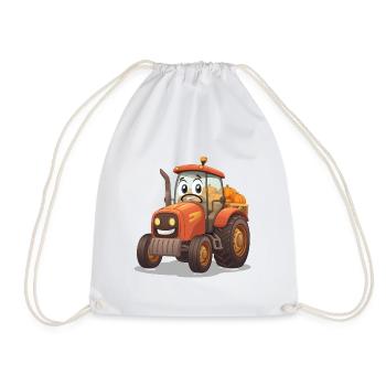 Pumpkin Tractor in Orange Cartoon Farm - Drawstring Bag - white - Front