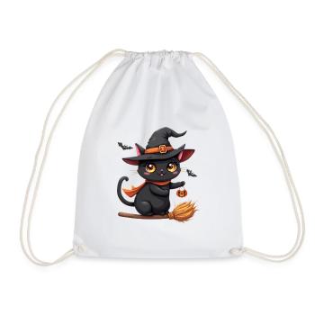 Halloween Cat with Halloween Pumpkin - Drawstring Bag - white - Front