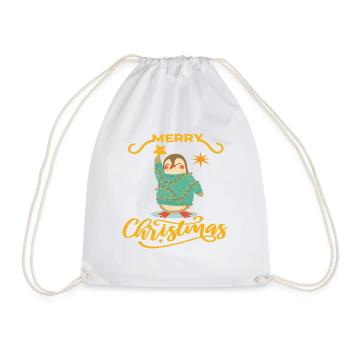 Pinguin hebt Weihnachtsstern –Merry Christmas  - Turnbeutel - Weiß - Vorne