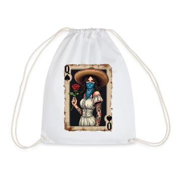 Mariachi Queen with Rose - Drawstring Bag - white - Front