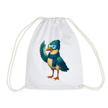 Mouette d’hiver fraîche avec lunettes de ski et chapeau - Sac de sport léger - blanc - Devant