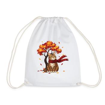 Cat Leaves Fall Thanksgiving Cozy Vibes - Drawstring Bag - white - Front