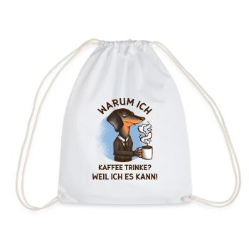 Why do I drink coffee? – Stressed dog - Drawstring Bag - white - Front