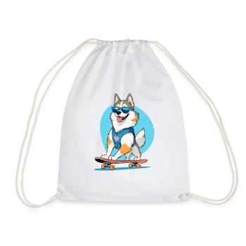 Corgi on Skateboard Denim Vest - Drawstring Bag - white - Front