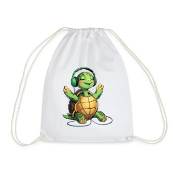 Music turtle with headphones - Drawstring Bag - white - Front
