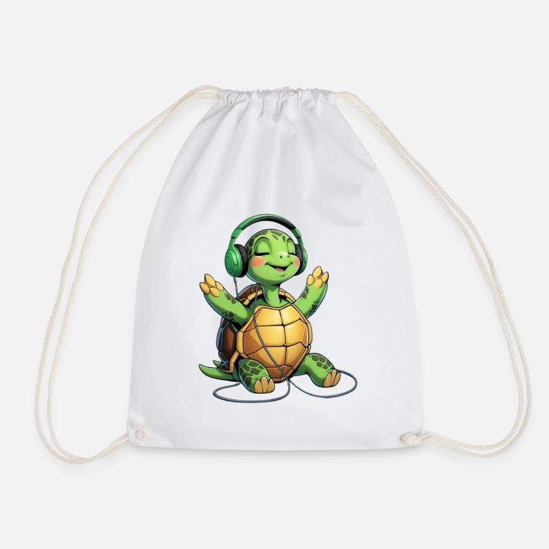 Musikturtle mit Kopfhörern - Turnbeutel - Weiß