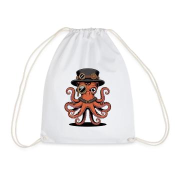 Oktopus Im Steampunk Stil Mit Monokel - Turnbeutel - Weiß - Vorne