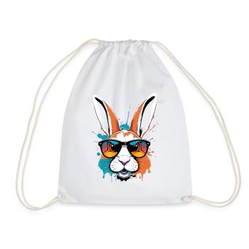 Colorful Daredevil Bunny with Sunglasses - Drawstring Bag - white - Front
