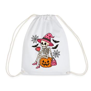 Pink Cute Halloween Witch Skeleton - Drawstring Bag - white - Front