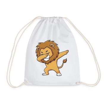 Funny Lion Dab Cartoon – Animal Motif - Drawstring Bag - white - Front
