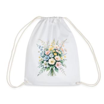 Pastel Bouquet Watercolor Bouquet - Drawstring Bag - white - Front