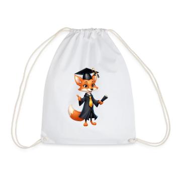 Graduation fox with diploma hat - Drawstring Bag - white - Front