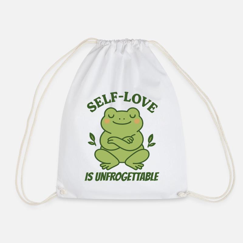 Self-Love Frog – Self-Love Design - Drawstring Bag - white