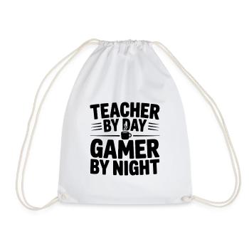 Teacher by Day Gamer by Night - Drawstring Bag - white - Front