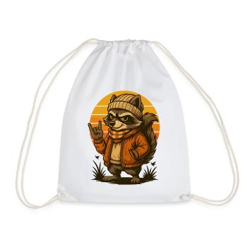 Cool raccoon retro style - Drawstring Bag - white - Front