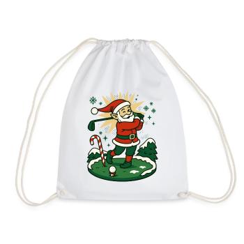 Santa Claus Golfing Christmas Fun Holiday - Drawstring Bag - white - Front