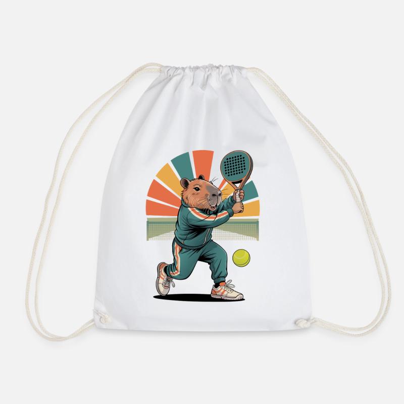 Capybara plays padel tennis in retro style - Drawstring Bag - white
