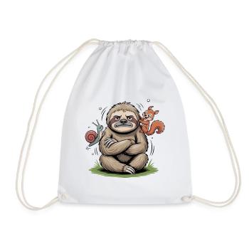 Confident sloth with companion friends - Drawstring Bag - white - Front