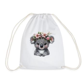 Koala with flower crown illustration - Drawstring Bag - white - Front
