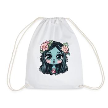 Blue flower girl with crown - Drawstring Bag - white - Front