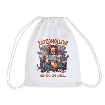 Katzoholiker Nur noch eine Katze - Lustiger Spruch - Drawstring Bag - white - Front