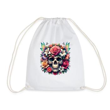 Flowers Skull Beauty Bloom - Drawstring Bag - white - Front
