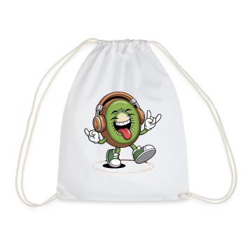 Un kiwi joyeux avec des écouteurs berce la musique - Sac de sport léger - blanc - Devant