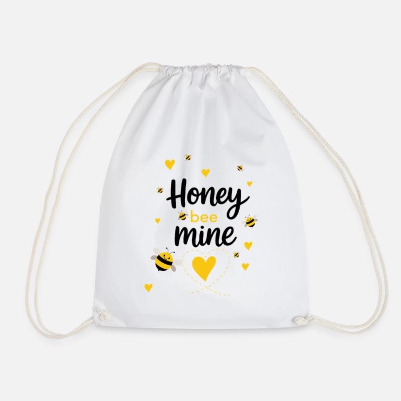 Honey bee Mine - Bees & Yellow Heart - Drawstring Bag - white