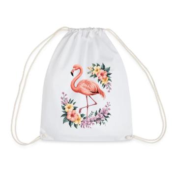 Tropical flamingo with flowers - Drawstring Bag - white - Front