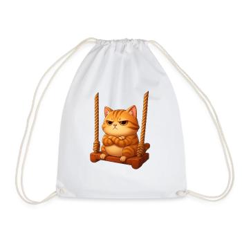 Grim Cat on Swing Cartoon Playground - Drawstring Bag - white - Front
