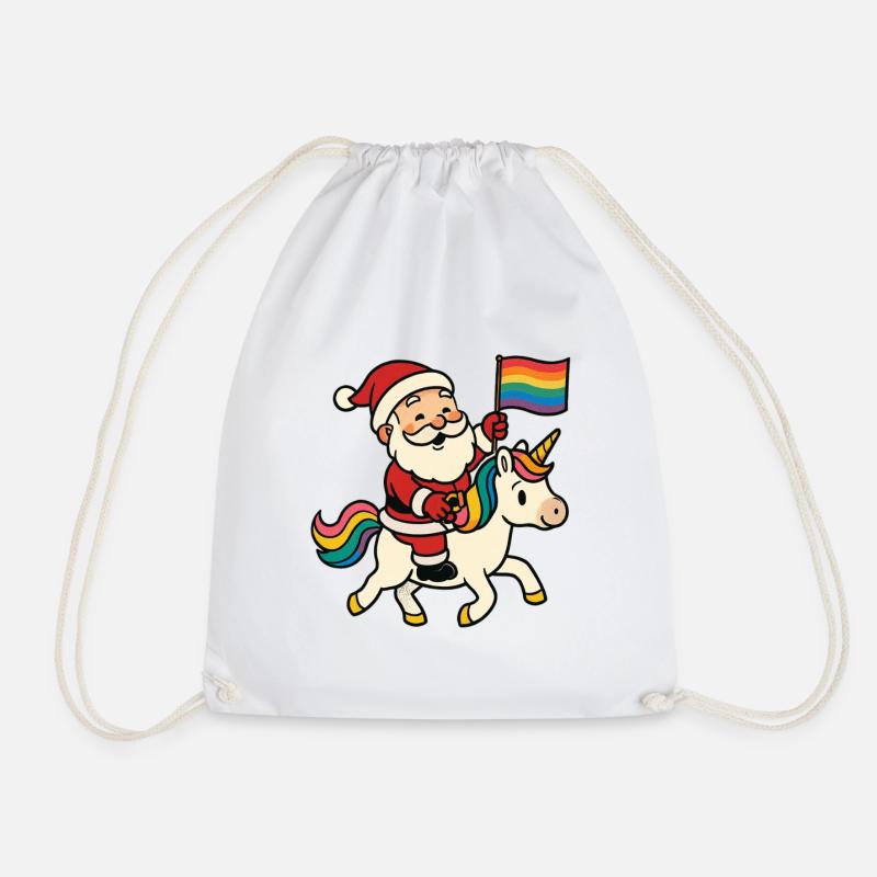 Süßer Weihnachtsmann reitet Einhorn mit Regenbogen - Turnbeutel - Weiß