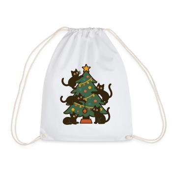 Christmas Cats Around The Xmas Tree Holiday - Drawstring Bag - white - Front