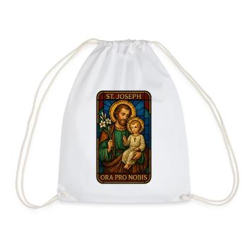 St Josef Ikon: Vater mit Kind - Turnbeutel - Weiß - Vorne
