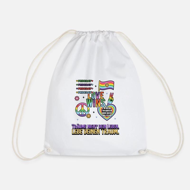 Love Wins Pride Rainbow - Drawstring Bag - white
