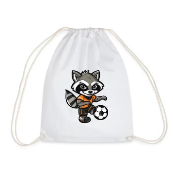 Waschbär Fußball-Maskottchen  - Turnbeutel - Weiß - Vorne