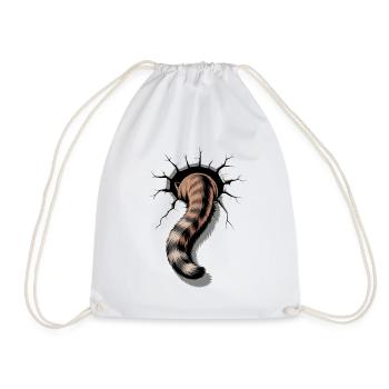 Cat tail looks out of hole funny cat picture - Drawstring Bag - white - Front