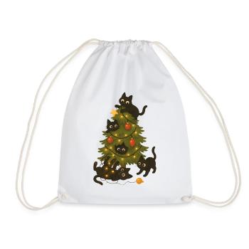 Lustige Katzen, die um den Weihnachtsbaum spielen - Turnbeutel - Weiß - Vorne