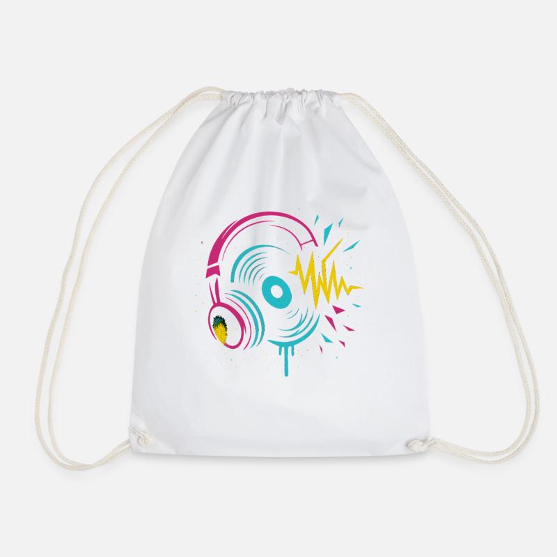 Casque néon, vinyle, son techno rave - Sac de sport léger - blanc
