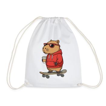 Capybara Sonnenbrille Skater Nagetier Skateboard - Turnbeutel - Weiß - Vorne