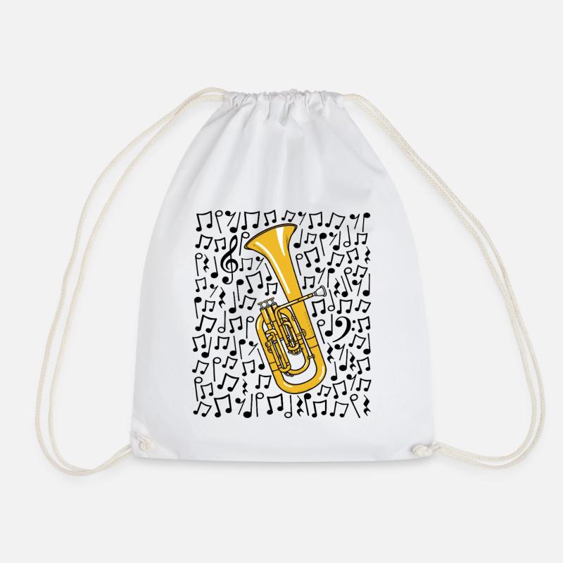 Tenor Horn Musical Notes Hornist Brass Musician - Drawstring Bag - white